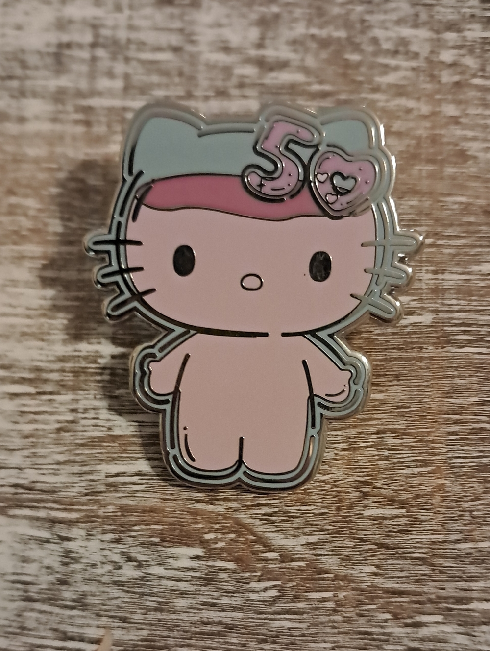 Hello Kitty Pink and Light Blue Enamel Brooch with 50 Accent